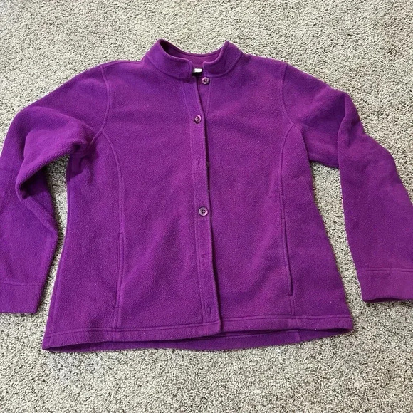 Lands' End Jacket Vintage Texture Fleece Polartec Womens Button Shacket Warm 90s - Picture 10 of 10